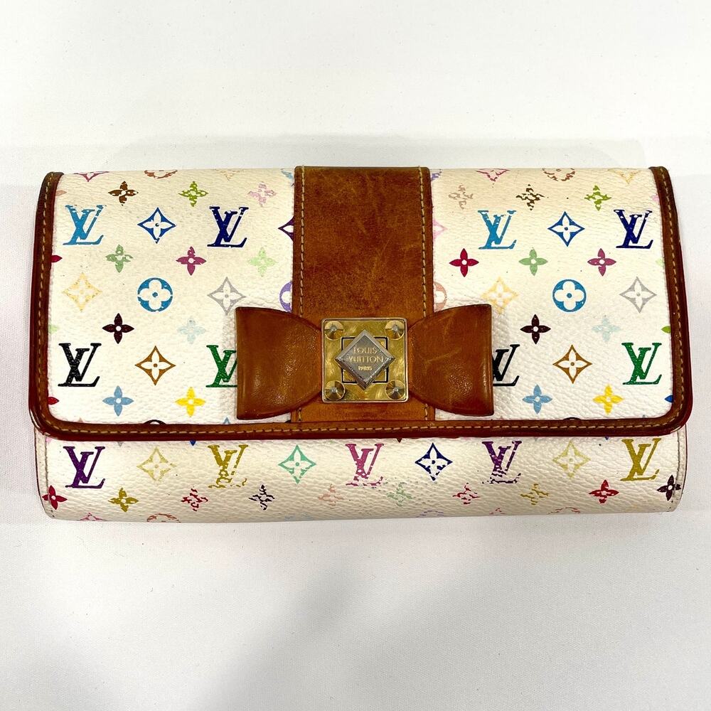 Louis Vuitton RARE Murakami Multicolor Bow Turn Lock Sarah Wallet White Pink Y2K - Picture 2 of 16
